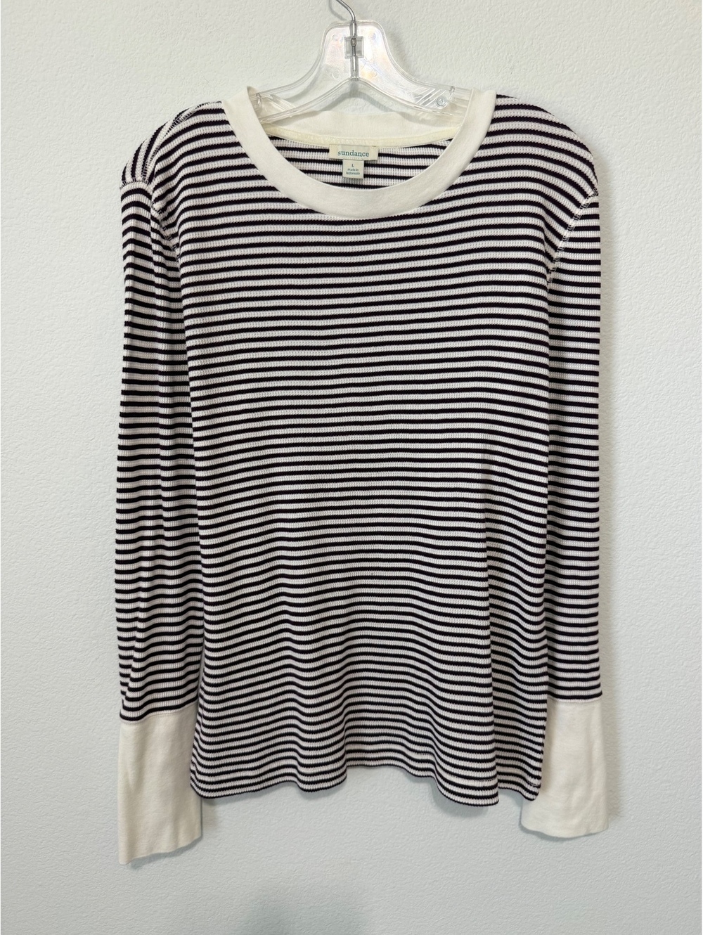 Sundance Long Sleeve Crew Neck Striped Ribbed Pullover Shirt Women's Size L
